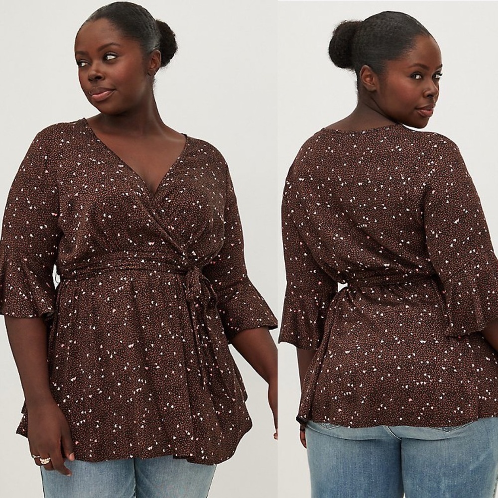 Torrid Surplice Blouse Stretch Challis Heart Petals Black